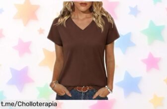 Camiseta de mujer Jahetuul con escote en V y manga corta, perfecta para darle un aire nuevo a tu estilo; ¡no dejes escapar este ofertón que hará brillar tus looks!