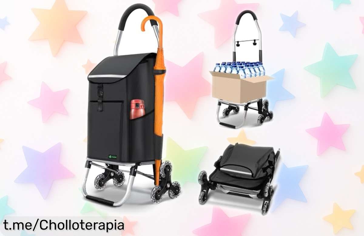 Carrito de la compra plegable VOUNOT con acceso fácil a escaleras y baches, ¡oferta irresistible para llevar tus compras sin esfuerzo! Aprovecha este super chollo ya mismo.