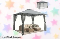 Cenador para jardín Outsunny de 3x3,6 m con malla anti-mosquitos: ¡ofertón irrepetible! Disfruta del aire libre en sombra y tranquilidad antes que se agoten.