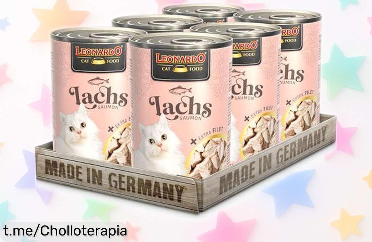 Comida húmeda para gatos Leonardo, pack de 6 latas con salmón y pollo extra: ¡un chollo delicioso que hará a tu gato ronronear de felicidad!