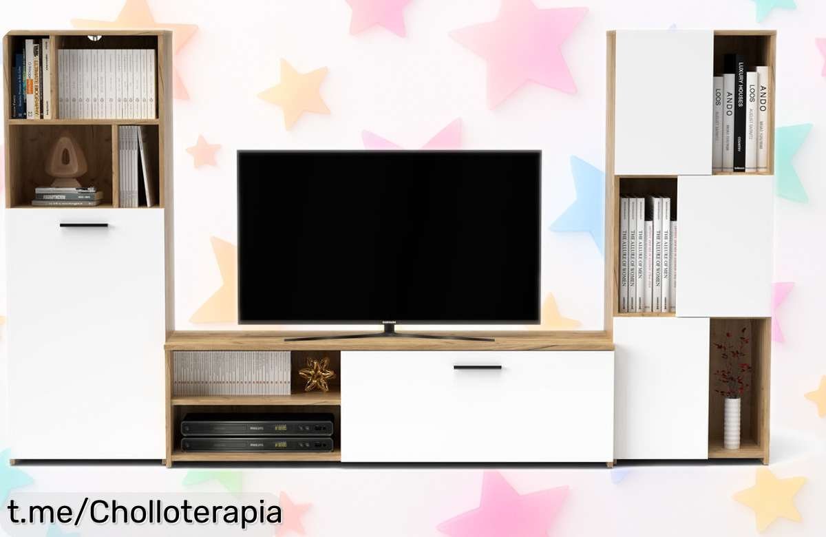 Compacto TV roble y blanco JOY a precio loco: transforma tu sala con elegancia y funcionalidad ¡Aprovecha esta oferta única antes de que se acabe!