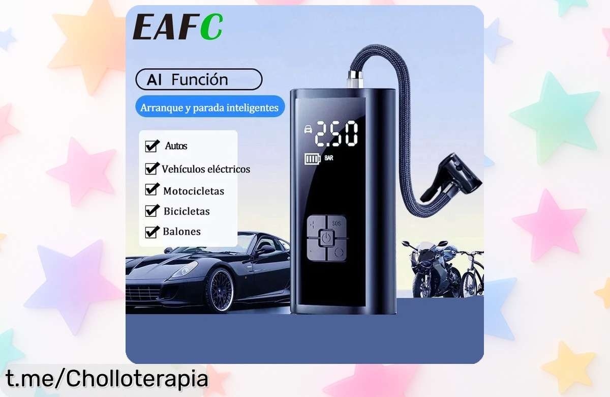 Compresor de aire inalámbrico inteligente para coche, moto y bici: ¡precio de ganga y fácil de llevar en el maletero! No lo sueltes o te arrepentirás.