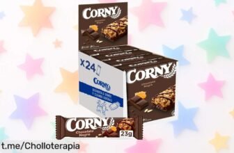 Deliciosas barritas de cereales con chocolate negro CORNY en pack de 4 cajas, ideal para picar y disfrutar a cualquier hora. ¡No te pierdas este chollazo que endulzará tu día!