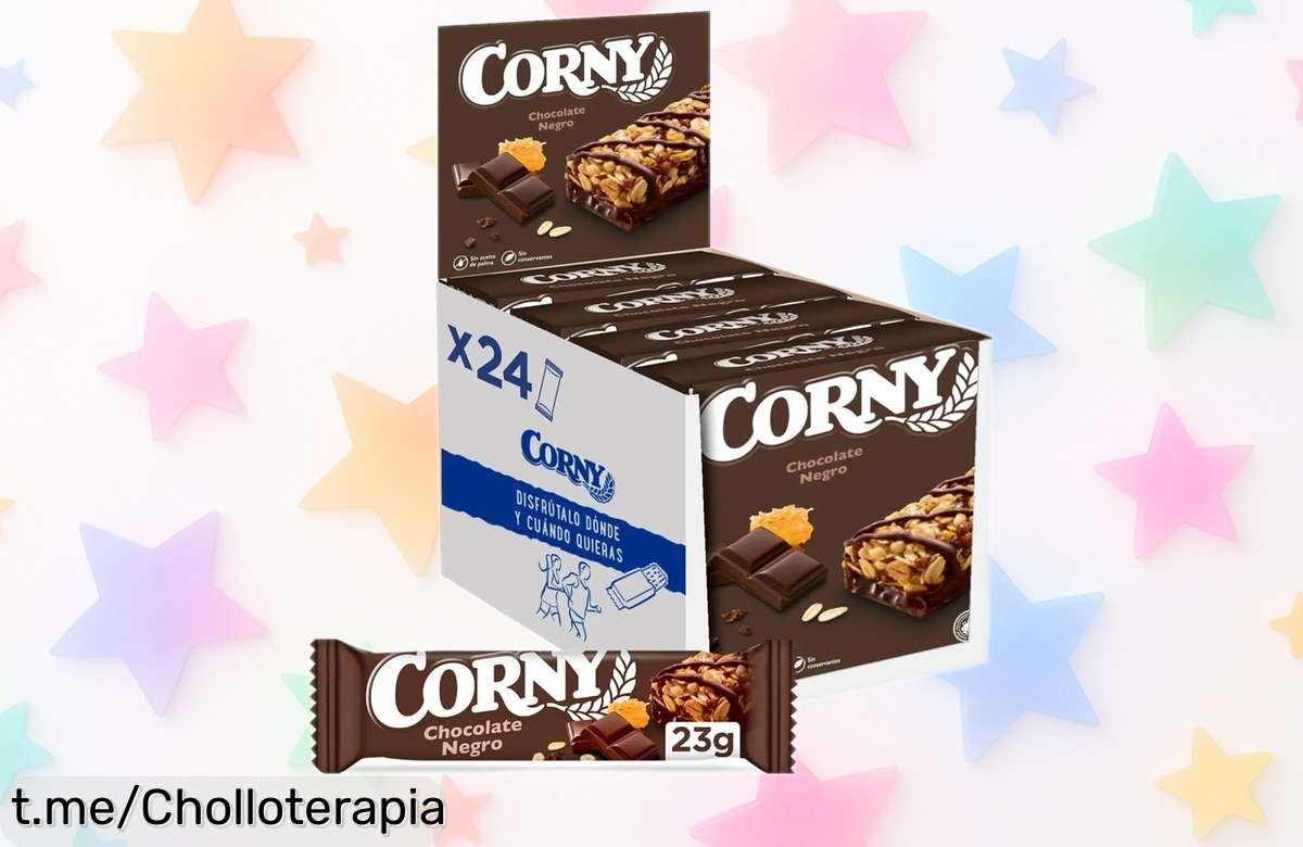 Deliciosas barritas de cereales con chocolate negro CORNY en pack de 4 cajas, ideal para picar y disfrutar a cualquier hora. ¡No te pierdas este chollazo que endulzará tu día!