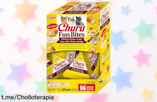 Deliciosos premios cremosos para gatos INABA Churu Fun Bites en oferta limitada: ¡8 pack de pollo, atún y queso que hará purrar a tu minino! No dejes escapar este chollo irresistible.