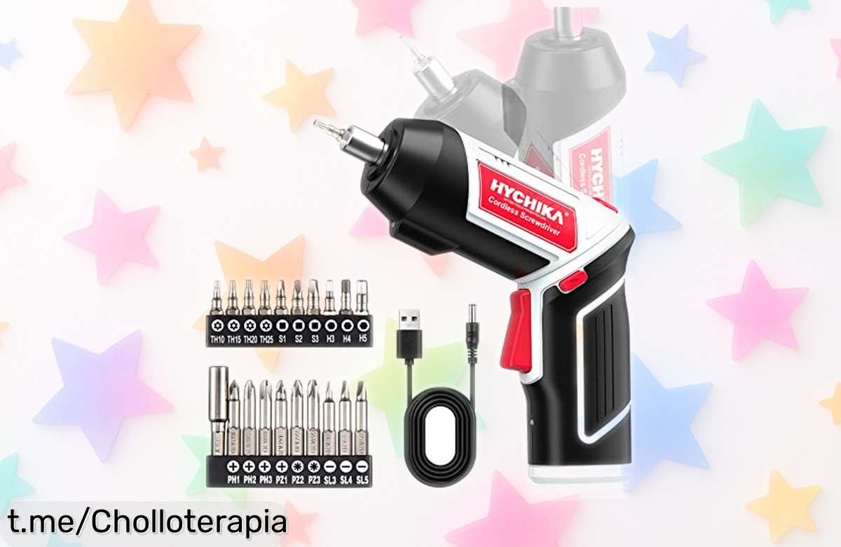 Destornillador eléctrico HYCHIKA con luz LED y 20 puntas: ¡rebajado a un precio loco para hacer reparaciones rápidas y aburrimiento fuera de casa! No te quedes sin el tuyo hoy.
