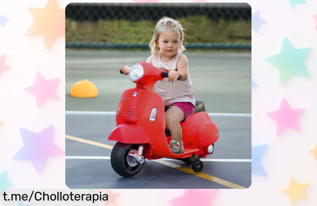 Divertida moto eléctrica HOMCOM Vespa con faro y bocina, ¡aplica el cupón y llévatela a un precio de risa para que los peques disfruten al máximo!