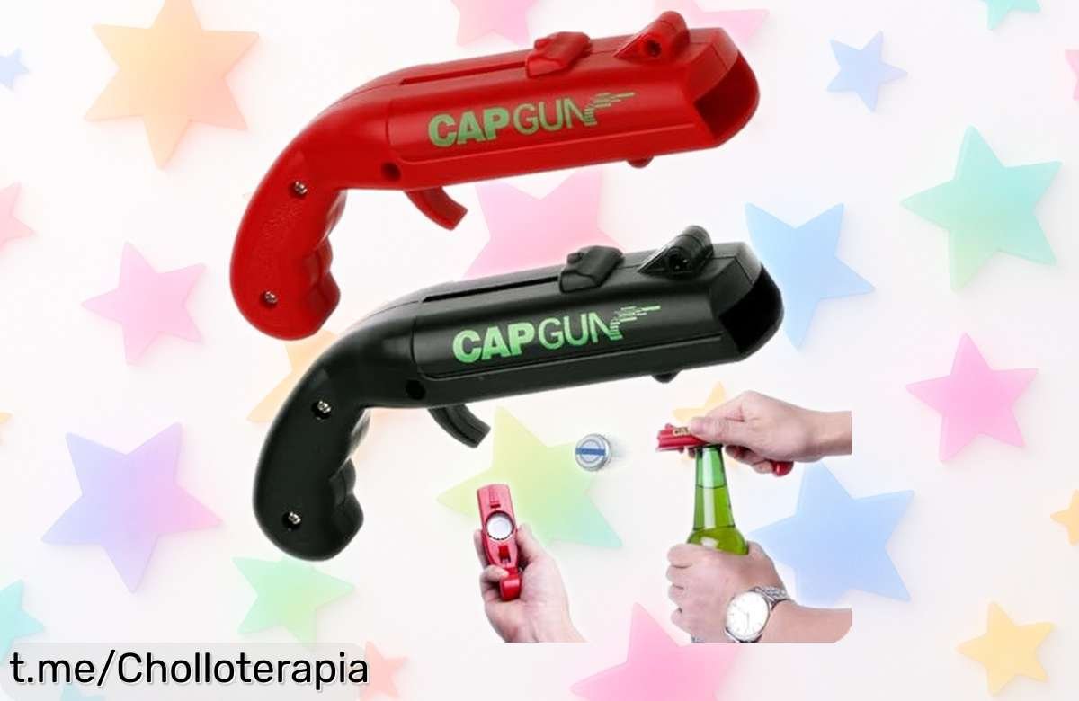 Divertido abrebotellas en forma de pistola que dispara los tapones, pack de 2 para animar tus fiestas: precio loco y diversión garantizada, ¡consíguelo ya!