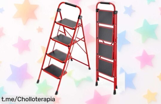 Escalera plegable de 4 peldaños KINGRACK, precio loco y estructura super resistente; ¡haz la tarea fácil y nunca más te quedes sin herramientas a mano! ¡Consíguela ya!