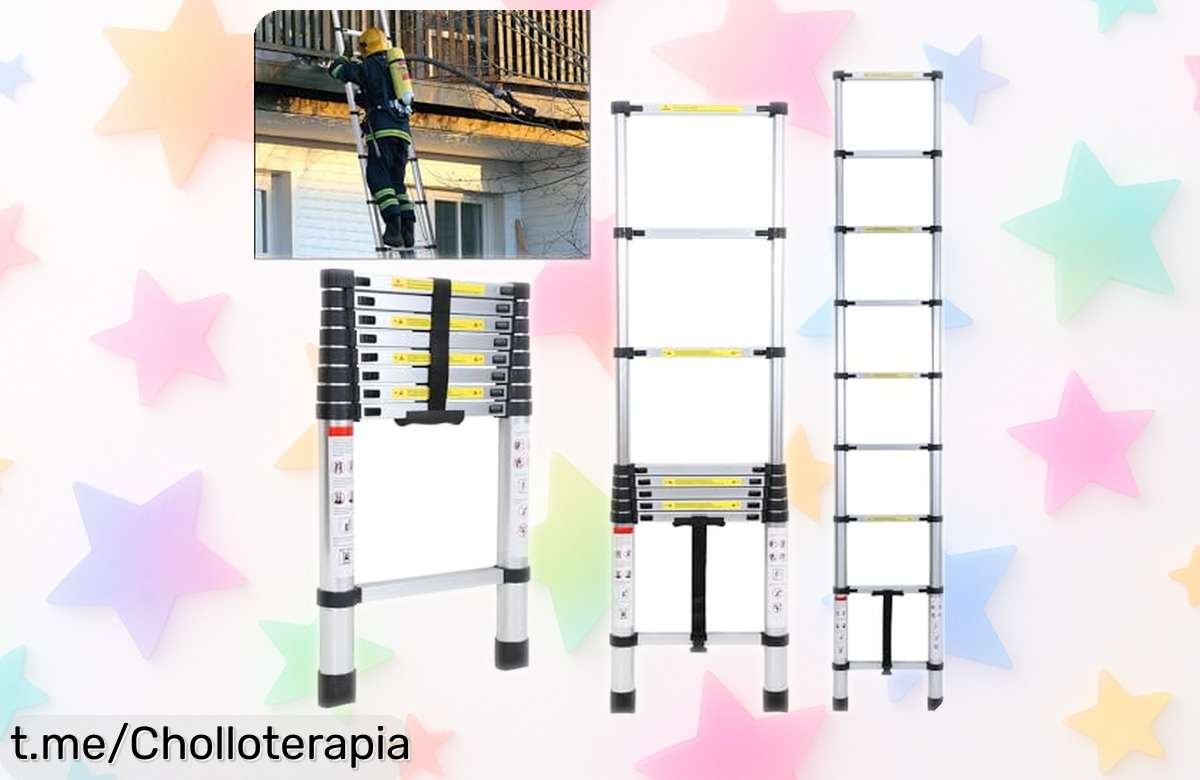 Escalera telescópica de 2,6 m Fiqops con patas antideslizantes y bloqueo automático a precio loco; no te quedes sin la tuya y accede a cada rincón de tu hogar con total seguridad.