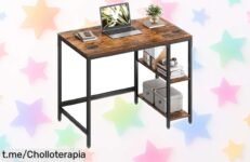 Escritorio de trabajo VASAGLE con tablero amplio y estantes ajustables, ¡rebajado a un precio loco! Ideal para tu estudio o oficina, no te lo pierdas.