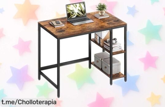 Escritorio de trabajo VASAGLE con tablero amplio y estantes ajustables, ¡rebajado a un precio loco! Ideal para tu estudio o oficina, no te lo pierdas.