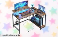 Escritorio en L Bestier con luces LED y USB: aprovecha este chollazo para transformar tu espacio pequeño. ¡No dejes pasar esta oferta que acabará pronto!