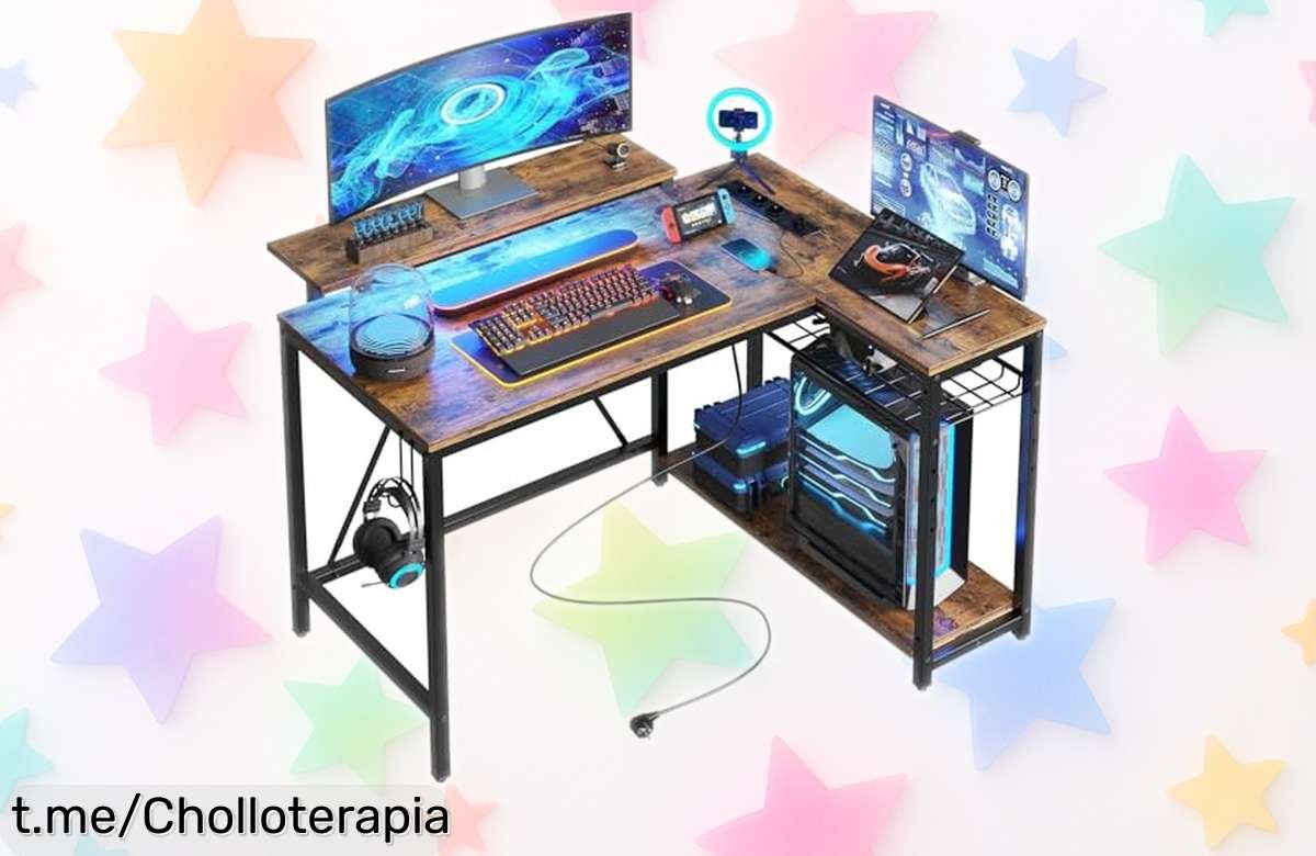 Escritorio en L Bestier con luces LED y USB: aprovecha este chollazo para transformar tu espacio pequeño. ¡No dejes pasar esta oferta que acabará pronto!