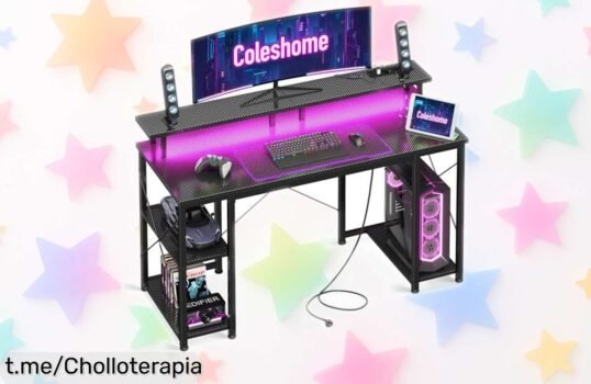 Escritorio gaming Coleshome con luces LED y puertos USB: aprovecha este super chollo para tener tu setup ordenado y disfrutar tus partidas como nunca antes.