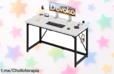 Espectacular escritorio Devoko de 140 cm con bolsillo reversible y soporte para auriculares, el ofertón ideal que no puedes dejar escapar para estudiar como un campeón.