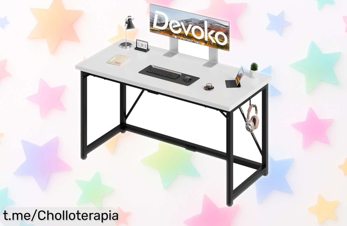 Espectacular escritorio Devoko de 140 cm con bolsillo reversible y soporte para auriculares, el ofertón ideal que no puedes dejar escapar para estudiar como un campeón.