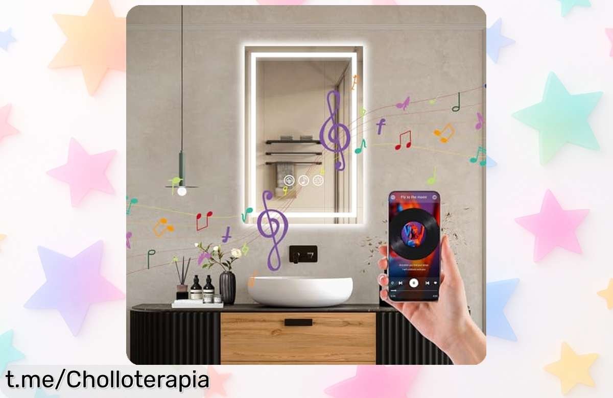 Espejo de baño Ratsamee con luz LED y Bluetooth: un ofertón para transformar tu rutina. ¡Luz, música y estilo a precio loco que no se repetirá!