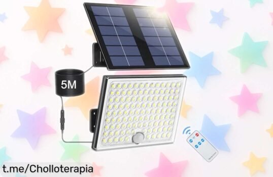 Foco solar exterior con sensor de movimiento y mando a distancia: ¡ofertón luminoso que ilumina tu jardín hasta 10 metros! Aprovecha el precio loco antes de que se acabe.