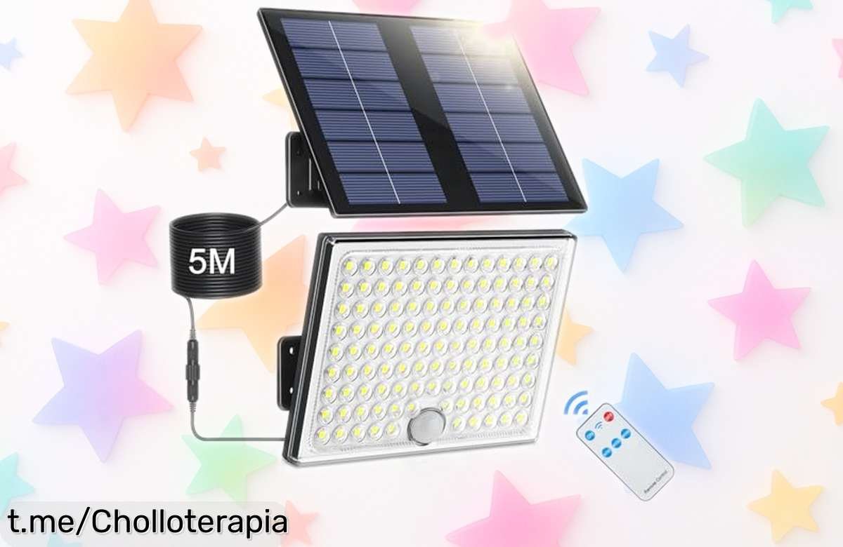 Foco solar exterior con sensor de movimiento y mando a distancia: ¡ofertón luminoso que ilumina tu jardín hasta 10 metros! Aprovecha el precio loco antes de que se acabe.