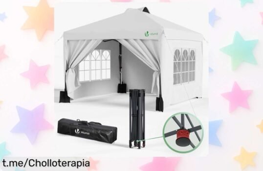 Gazebo plegable 3x3 m de VOUNOT, ideal para tus fiestas y escapadas: ¡precio loco y fácil de montar! Protege del sol y la lluvia. No te lo pierdas, hazlo tuyo ya.