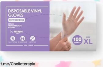Guantes desechables de vinilo by Amazon, pack de 100 a precio loco: seguridad y limpieza siempre listos para ti, ¡no te quedes sin ellos!