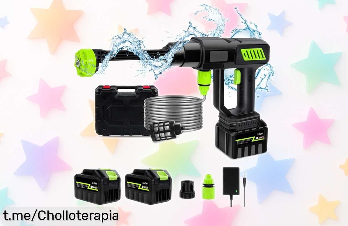 Hidrolimpiadora portátil de alta presión con 2 baterías: ¡rebajada y lista para brillar! Deja todo impecable y no te quedes sin la tuya, aprovecha este super chollo.