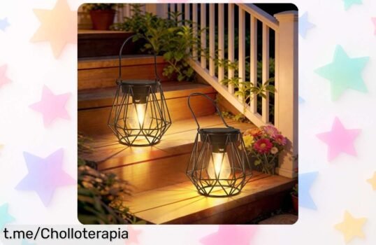Ilumina tus noches de verano con los farolillos solares Kimjo, ¡pack de 2 a precio de ganga! Sorpréndete con su luz cálida y resistenciales incluso ante la lluvia.
