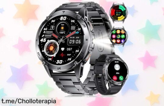 Impactante smartwatch militar para hombre con luz LED y pantalla AMOLED HD: ¡chollazo que vigila tu salud mientras te acompaña en cada aventura! No dejes pasar esta oferta.