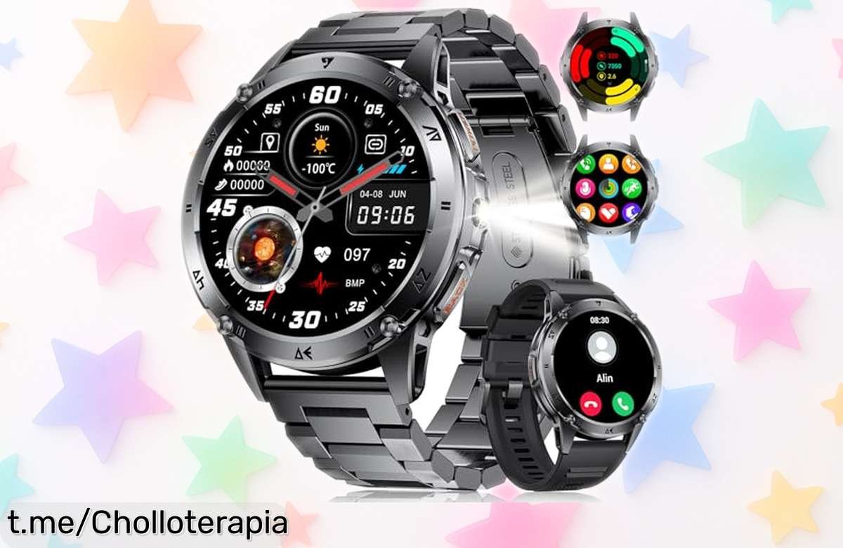 Impactante smartwatch militar para hombre con luz LED y pantalla AMOLED HD: ¡chollazo que vigila tu salud mientras te acompaña en cada aventura! No dejes pasar esta oferta.