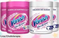 Impecable quitamanchas en polvo Vanish Oxi Action, pack de 4 botes a precio rebajado: ¡dile adiós a las manchas y luce ropa como nueva!