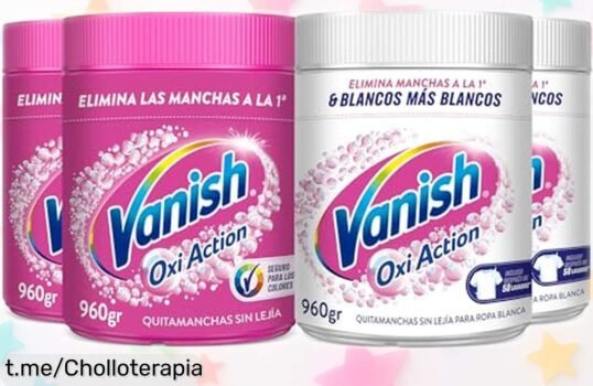 Impecable quitamanchas en polvo Vanish Oxi Action, pack de 4 botes a precio rebajado: ¡dile adiós a las manchas y luce ropa como nueva!