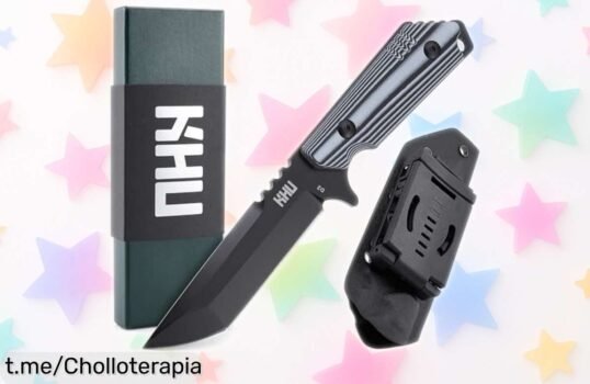 Impresionante cuchillo de supervivencia KHU 30A con hoja D2 y mango G10, ¡ofertón para estar siempre listo en tus aventuras al aire libre! No te lo pierdas.