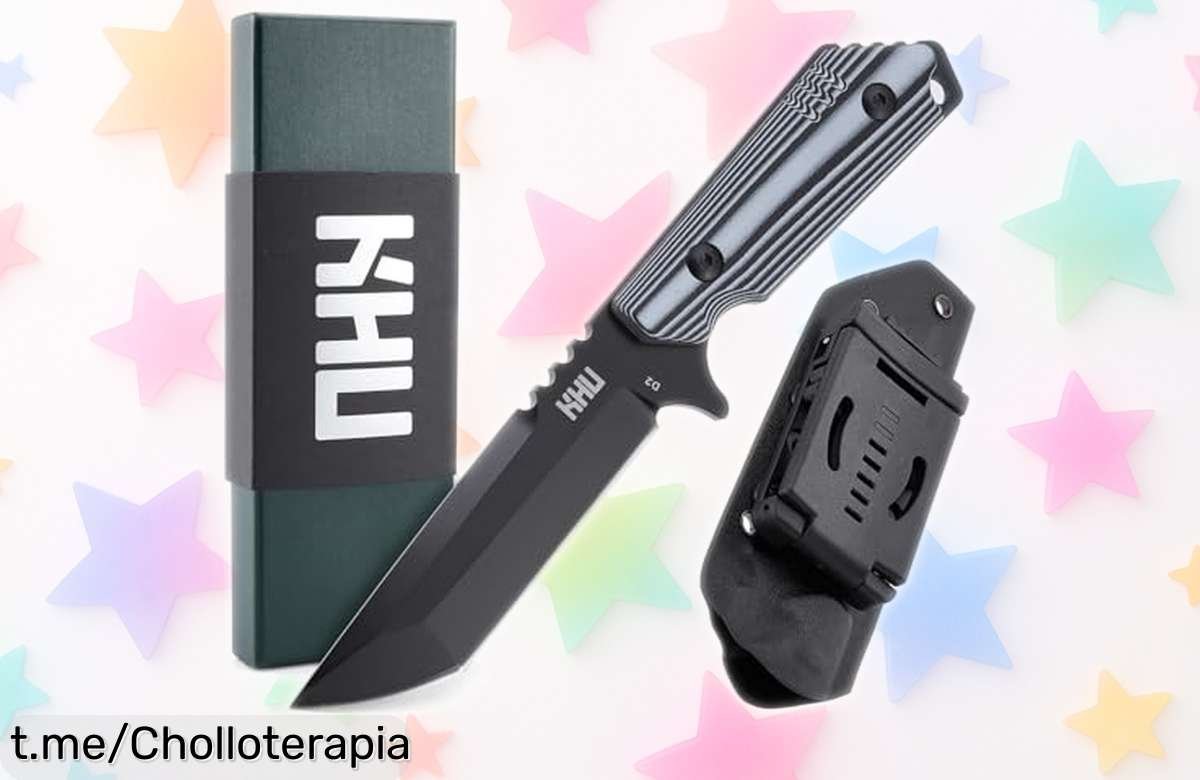 Impresionante cuchillo de supervivencia KHU 30A con hoja D2 y mango G10, ¡ofertón para estar siempre listo en tus aventuras al aire libre! No te lo pierdas.