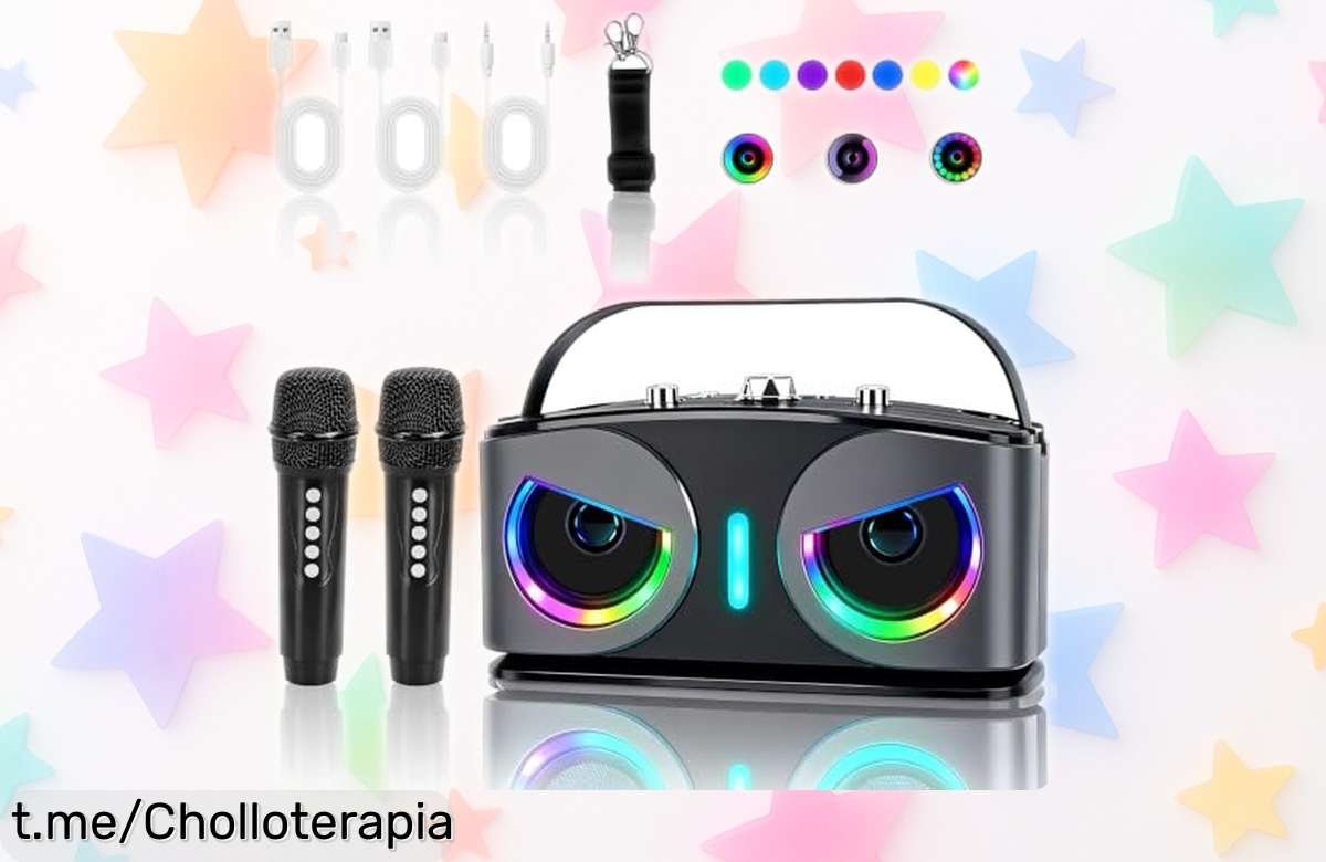 Impresionante máquina de karaoke portátil con micrófonos inalámbricos y luces LED, ¡rebajado a precio loco para desatar la fiesta en cualquier lugar y disfrutar cantando a dúo ahora!