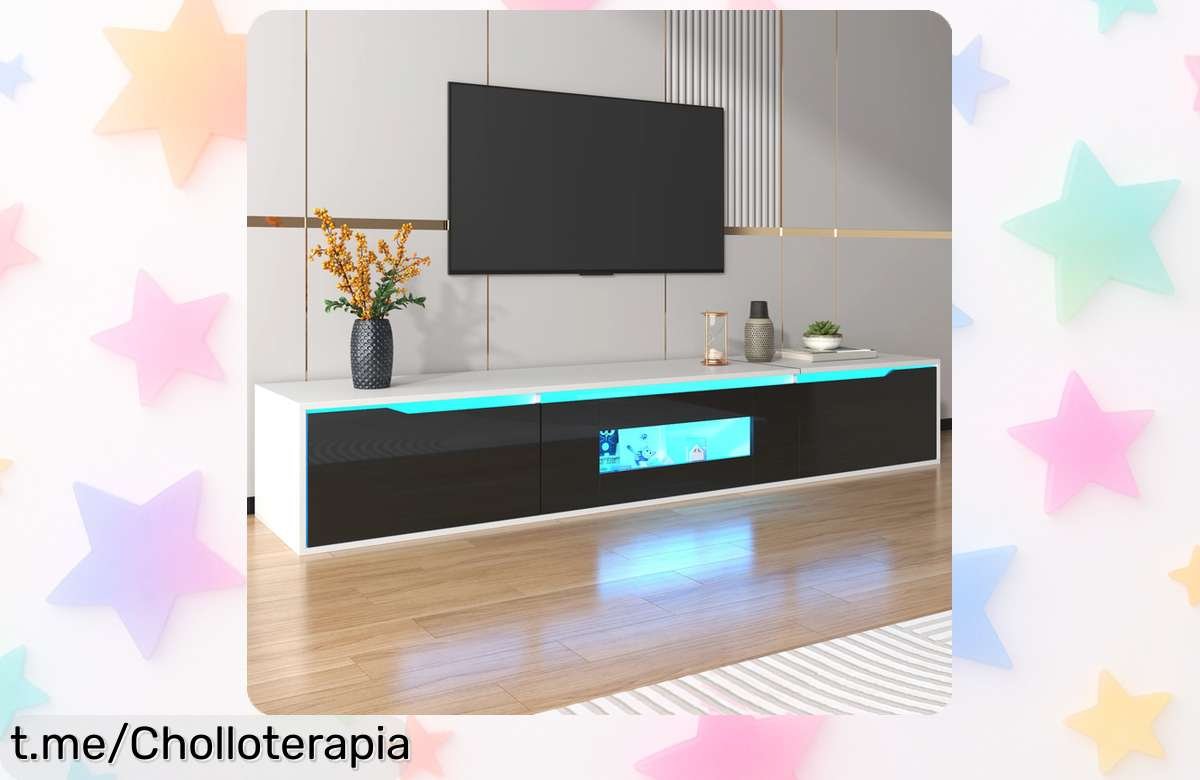 Impresionante mueble de TV moderno de 180 cm con luces LED que crean el ambiente perfecto; ¡aplica el cupón y llévatelo antes que desaparezca este super chollo!