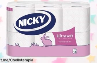 Impresionante papel higiénico Nicky Ultrasoft de doble capa, ¡pack de 12 rollos a un precio loco! Cuida tu piel y haz que cada visita al baño sea un momento suave y especial.