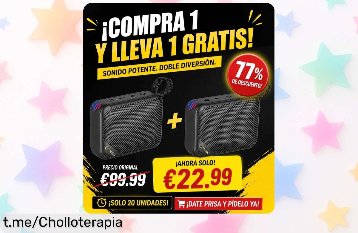Impulsa tus fiestas con los altavoces Bluetooth Oraolo; sonido estéreo y resistencia IPX7, ¡2×1 por solo 22,99€! Último día: siente la música hasta por 24 horas.