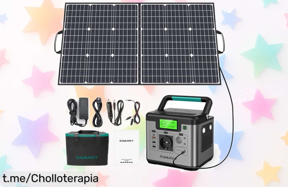 Increíble estación de energía portátil SWAREY S500 Pro con panel solar; tu mejor aliado para nunca quedarte sin luz, ¡aprovecha este chollo antes que se agote!