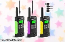 Increíble pack de 3 walkie talkies recargables USBC para todos, comunicación a hasta 3 km y botón SOS ¡aprovéchalo antes que se acaben!