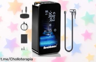 Inflador de ruedas eléctrico portátil con luz LED, ¡batería que hincha hasta 16 neumáticos y a precio loco! No te quedes tirado, llévalo siempre contigo.