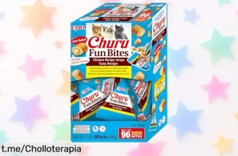 Irresistibles bocados blanditos de pollo con corazón de atún INABA Churu Fun Bites: 8 sobres para mimar a tu gato por un precio regalado que no podrás dejar pasar.