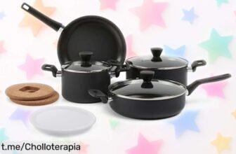 Juego de ollas y sartenes apilables Amazon Basics: ¡descuento brutal en 10 piezas con antiadherente para hacer cocina fácil y divertida! Aprovecha esta oferta única antes de que se agote.
