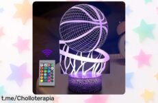 Lámpara 3D de baloncesto JOLLYEEP, transforma la habitación en un paraíso mágico con 16 colores y mando a distancia. ¡No te pierdas este precio loco que hará feliz a cualquier pequeño!