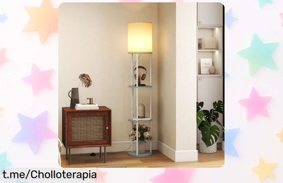 Lámpara de pie HOMCOM con 3 estantes y luz regulable: ¡ofertón exclusivo que embellece tu hogar en un abrir y cerrar de ojos! Hazla tuya antes que desaparezca.