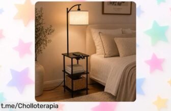 Lámpara de pie LuminexDesigns WOVI FL04 con carga USB y estantes: ordena tu espacio mientras iluminas, ¡chollazo que no puedes dejar escapar!