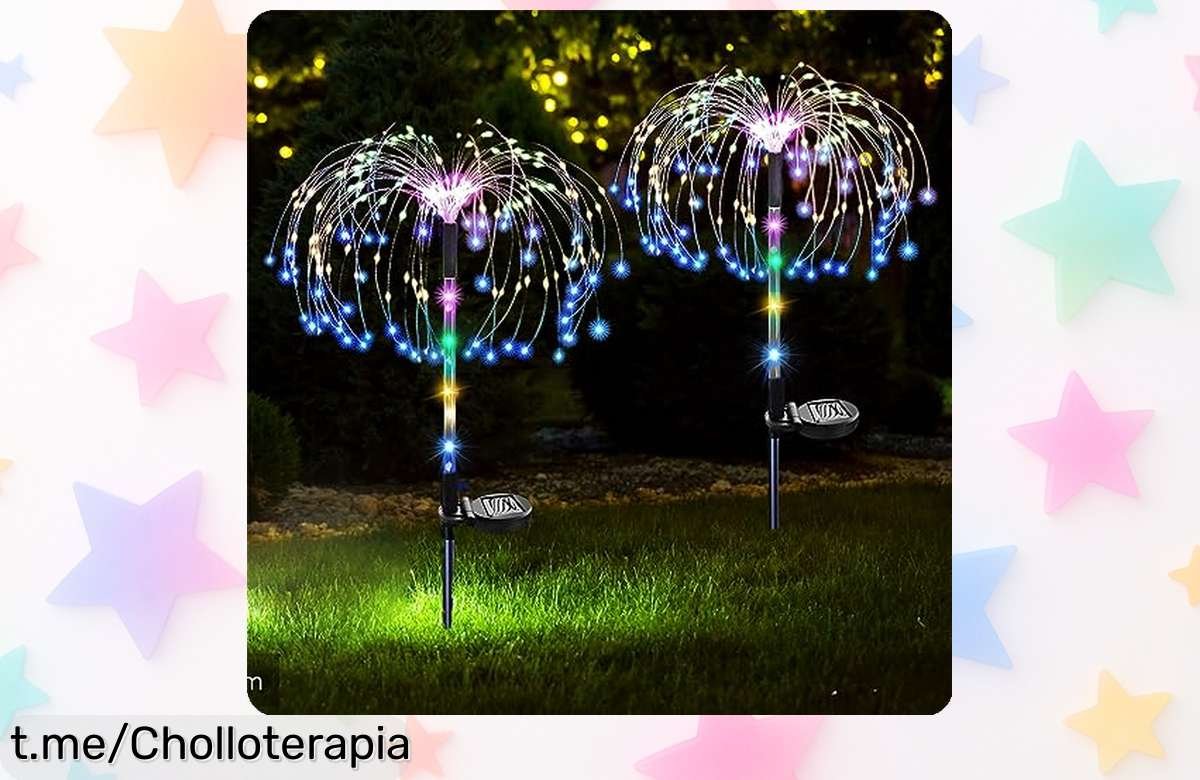 Lámpara solar de jardín XRR con 120 LED multicolor: ¡super chollo para iluminar tu patio y crear magia en tus noches! Aprovecha el precio loco antes de que se agote.