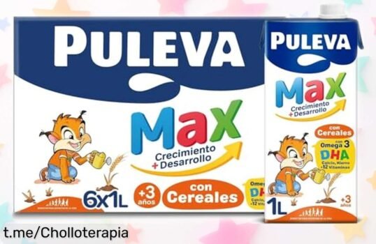 Leche de crecimiento Puleva Max con cereales, pack de 6 litros a un precio increíble, llena de nutrientes para ayudarles a crecer felices y fuertes. ¡No te quedes sin la tuya!