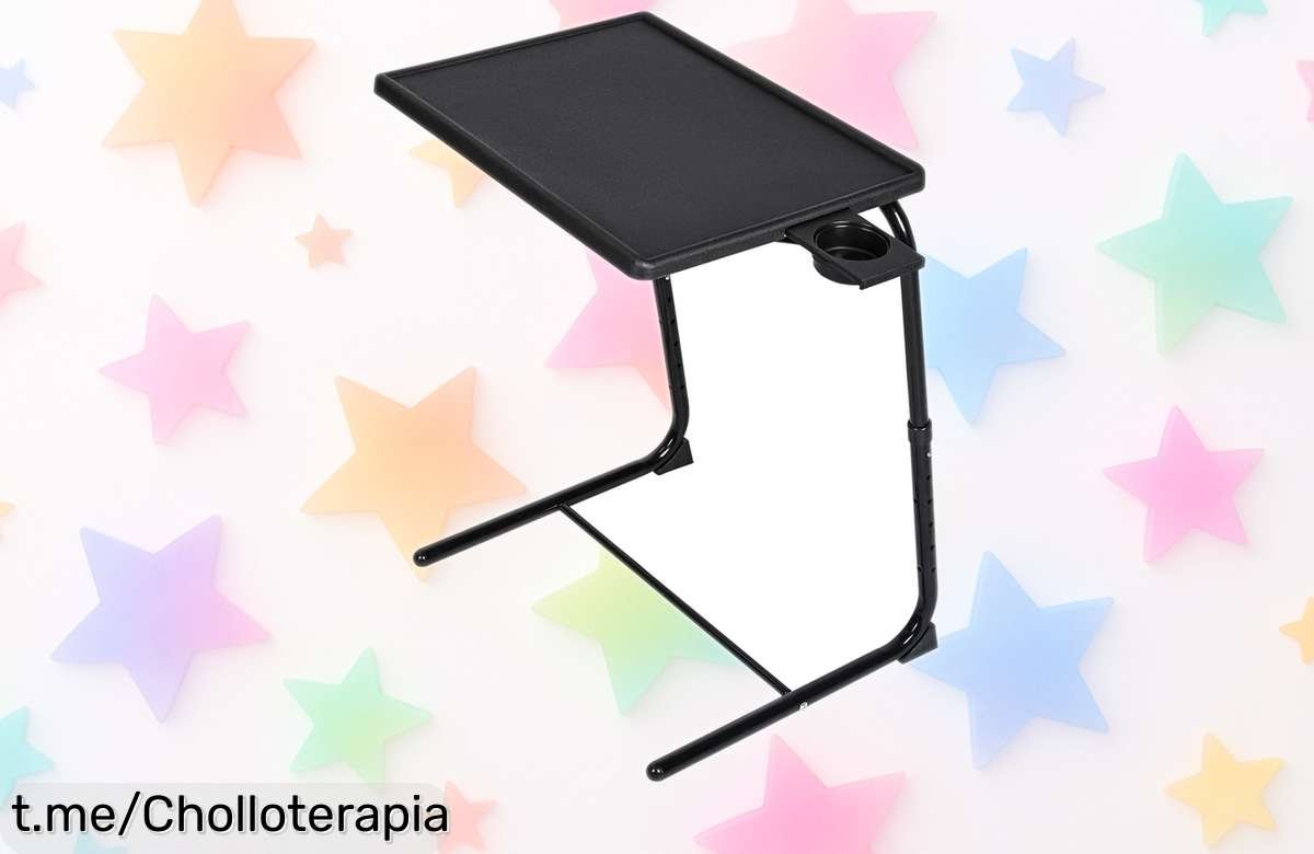 Mesa auxiliar plegable TLoVendo con regulador de altura y posavasos, ahora a precio loco. ¡No te quedes sin ella para tus momentos de relax!