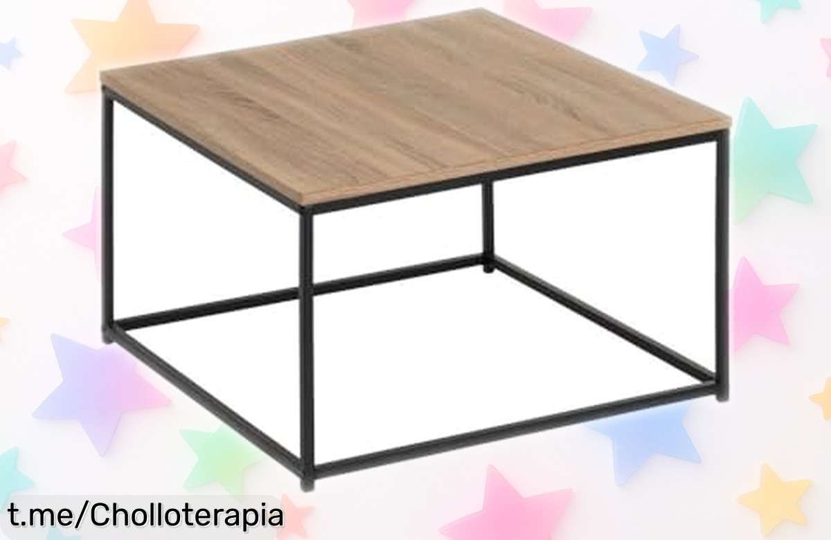 Mesa de centro cuadrada de metal con tablero efecto madera, un chollazo para modernizar tu salón y cuidar el suelo. ¡Últimas unidades, no te quedes sin la tuya!